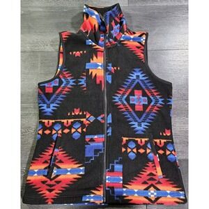 Chaps Denim Fleece Vest Women M Black Aztec Western Full Zip Cowgirl Southwest